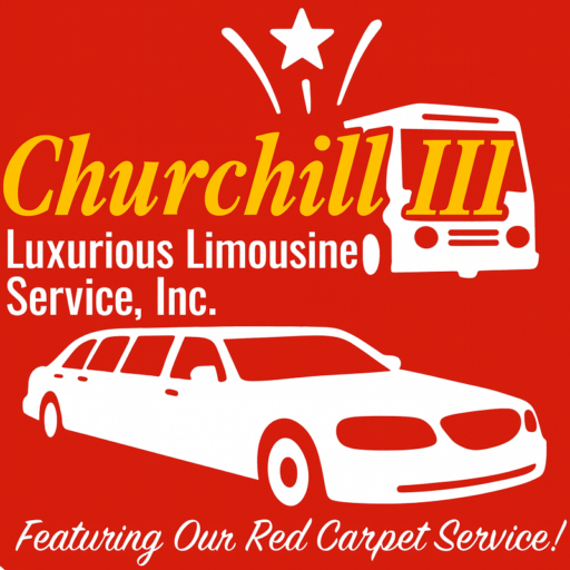Churchill III Milwaukee limo and party bus service logo with red background