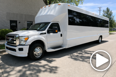 White shuttle bus used for Milwaukee group transportation and event shuttle service.